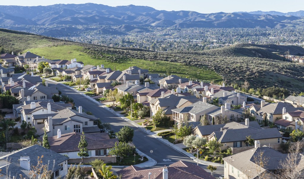 Suburban Spring Morning Early morning view of hillside California suburban housing in Simi Valley near Los Angeles.