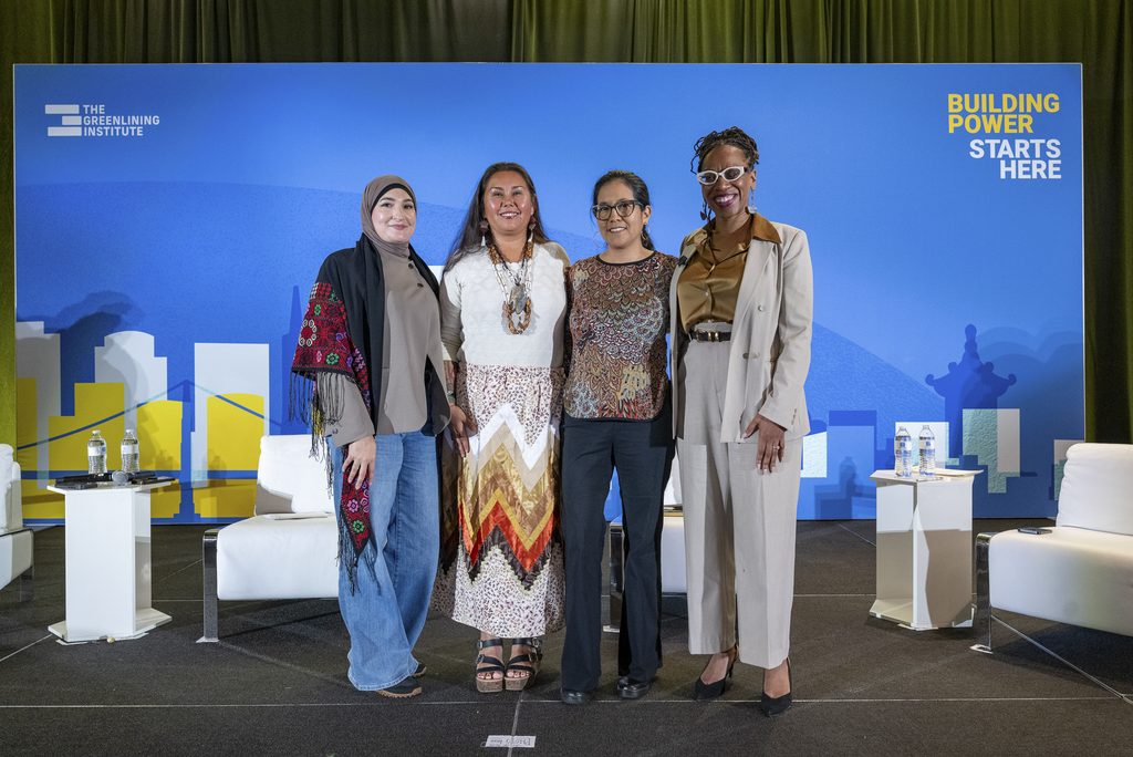 Rep. Lateefah Simon alongside national racial equity leaders Linda Sarsour, Morning Star Gali, and Camila Chávez